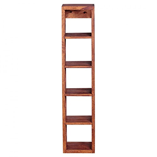 FineBuy Weinregal Massiv-Holz Sheesham Flaschen-Regal Wandmontage für 5 Flaschen Holzregal modern mit Ablage 70 cm Natur-Holz Modern Landhaus-Stil dunkel-braun Kellerregal, Wandaufhängung 15 x 15 cm - 4
