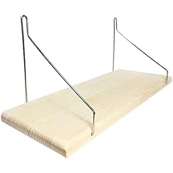 Étagère Flottante Rustique en Bois Massif avec Supports Métalliques, Afficher Râtelier et Espace de rangement Organisateur, Etagère Murale pour Décoration de Maison et Bureau (Crochets Argenté, 40 cm)
