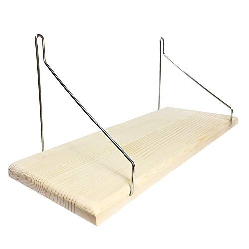 Étagère Flottante Rustique en Bois Massif avec Supports Métalliques, Afficher Râtelier et Espace de rangement Organisateur, Etagère Murale pour Décoration de Maison et Bureau (Crochets Argenté, 40 cm)