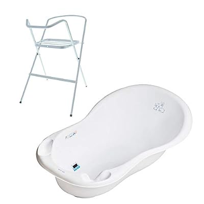MonMobilierDesign Baignoire bébé thermomètre Blanc Lapin 86 cm + Pied