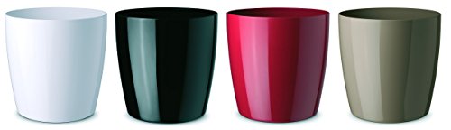 Pflanztopf „Teramo“ rund 35 cm Ø und 34 cm Höhe, weiß hochglänzend mit Wasserreservoir und Rädern - 4