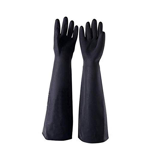 kingwon Longueur coude Gants en latex en caoutchouc industriel Gants à crispin long et épais 60 cm main anti-acide Protection d'usure, 1 Paire Noir