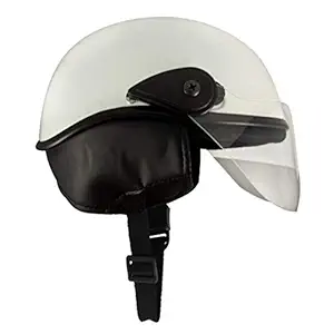 Western Era Unisex Half Helmet for Men & Women | Clear Visor | Comfort & Safety | Enhanced Design | (Small, White Glossy)