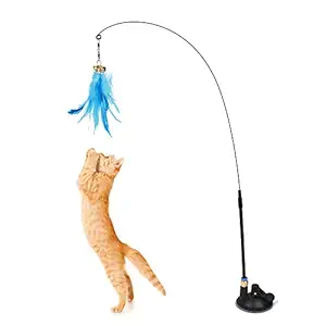 REHTRAD Cat Teaser Rod Toy Interactive Cat Toy with Suction Cup 80cm (Blue)