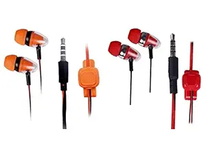 Made in India Earbuds Headphones with Microphone, Pack of 2, Earbuds Wired Stereo Earphones in-Ear Headphones Bass Earbuds, for All Smartphones,Combo of 2(Orange & Red)