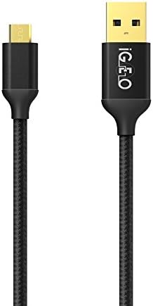 iGEO 1.8M/6FT Nylon Braided Micro USB Cable with Gold-Plated Connectors for Android, Samsung, HTC, Nokia, Sony and More