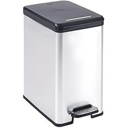 CURVER | Poubelle Slim 25L, Argent, Metal bins, 39,3x25x45,4 cm