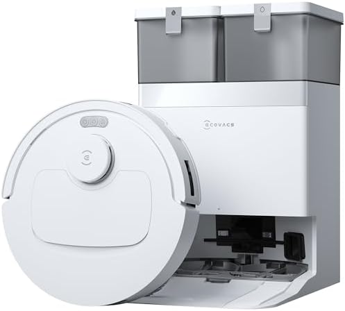 ECOVACS DEEBOT T30e OMNI Robot aspirapolvere lavapavimenti, 25.000 Pa, ZeroTangle 3.0, spazzola later. ARClean, spazzola princip. tripla V, stazione OMNI svuot. automatico, asciugatura a 45 °C, bianco