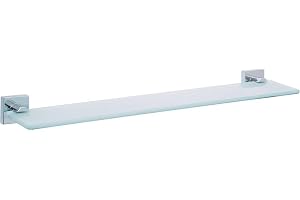 tesa EKKRO glashylla - 600 mm x 50 mm x 120 mm | Badrumshylla för väggmontering utan borrning - i satinpolerat glas och förkr