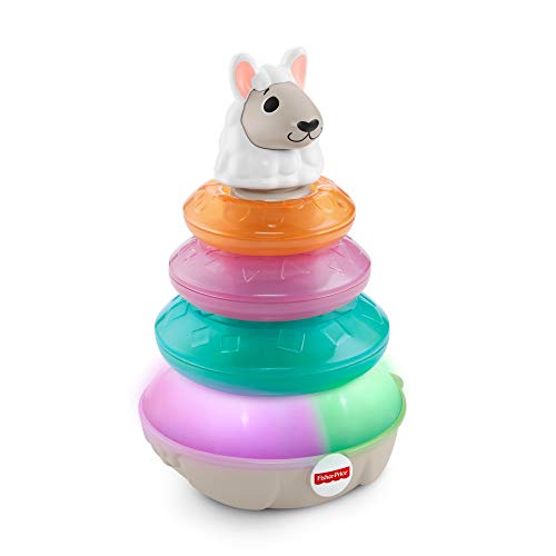 Fisher-Price Linkimals Lucas le Lama, pyramide interactive, jouet bébé à empiler, sons et lumières, version française, 6 mois et plus, GHY79