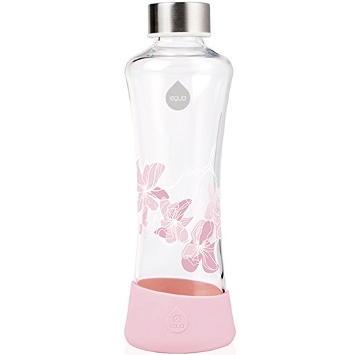 Equa Magnolia 0,55L. Bottiglia d'acqua in vetro borosilicato | Borraccia premium con protezione di silicone