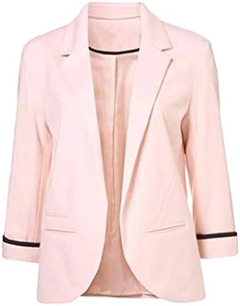 VECDY Specials Women Western Slim Coat Candy-Color Three Quarter Sleeve Suit Solid Ponte Rolled Blazer Coat
