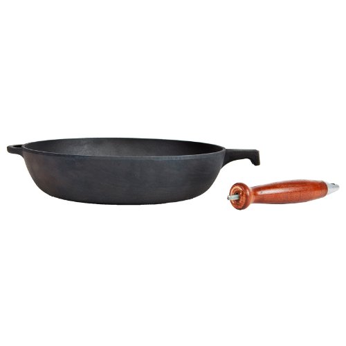 Bratpfanne hoch aus Gusseisen Ø 24 cm mit Holzgriff - 2