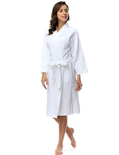 Damen Einfarbiger 100% Baumwolle Waffel Bademantel Kimono für Frauen - 4