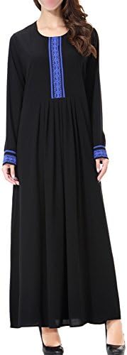HaodasiIslamic Apparel Round Neck Long Sleeve Applique Muslim Women Kaftan Pakistan Maxi Dress Church Prayer Dress Full Length Malaysia Saudi Arabia Abaya Robe,TH903