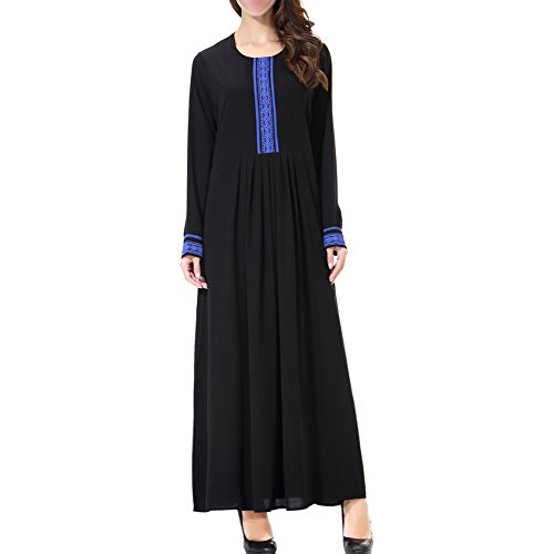 HaodasiIslamic Apparel Round Neck Long Sleeve Applique Muslim Women Kaftan Pakistan Maxi Dress Church Prayer Dress Full Length Malaysia Saudi Arabia Abaya Robe,TH903