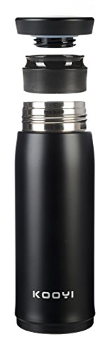 Kooyi Thermobecher Isolierflasche aus Edelstahl, Kaffee to go Becher 450 ml, 100% auslaufsicher BPA frei (Schwarz) - 2
