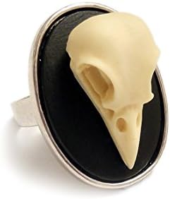 Unisex Silver Plated Oval 3D Raven Skull Gothic Ring Adjustable