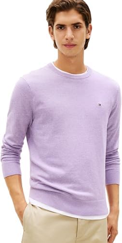 Tommy Hilfiger Uomo Pullover Essential Cotton con Scollo Rotondo, Viola (Lavender Heather), XL