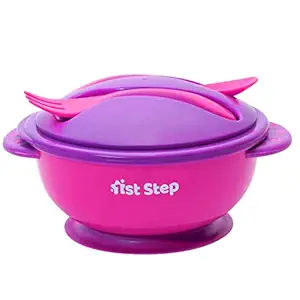 1st STEP Microwave Safe, Anti Skid, Portable, Unbreakable - Baby Feeding Bowl with Fork and Spoon