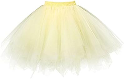 Bairicao Vintage Petticoat Crinolines Tutu Ballet Bubble Skirts Adult Tulle Dance Skirt (Light Yellow)