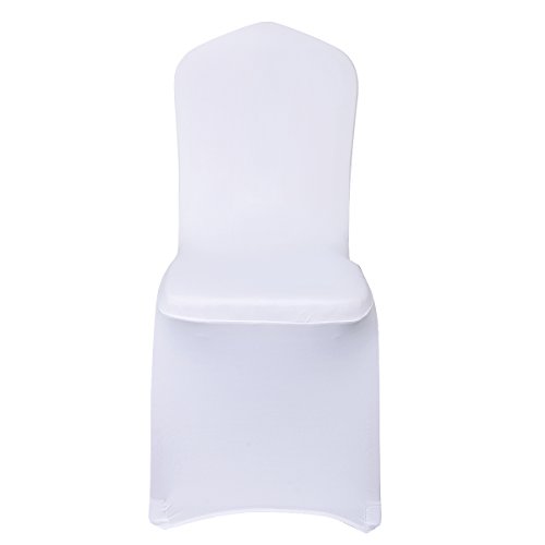 Cusfull 10 Stück Stuhlhussen Stretch Spandex Stuhlüberzug Polyester Universell Hussen für Hochzeit Esszimmer Restaurant – Weiß - 5