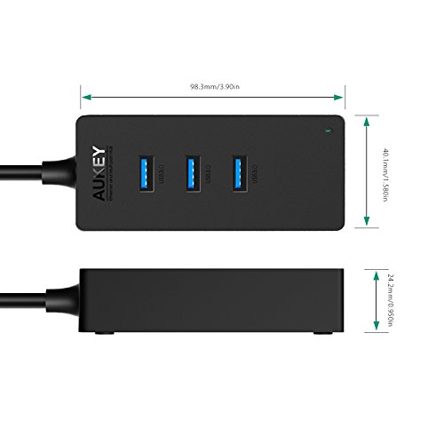 AUKEY USB 3.0 Hub 3 Port mit 1 * Ethernet Anschluss Schwarz kompatibel Windows XP, Windows Vista, Windows 7, Windows 8, Windows 10, Mac OS - 6