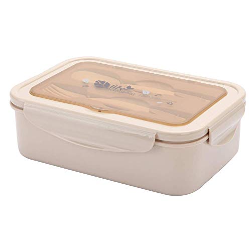 LAKIND Lunch Box, Porta Pranzo, 1400ml Kids Bento Box con 3 Scomparti e Posate(Forchetta e Cucchiaio), Lavastoviglie/Approvato dalla FDA/Senza BPA. (Beige)