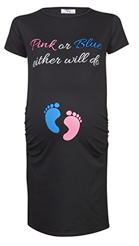 Happy Mama. Woman's Maternity Slogan Funny Print Tunic Dress Top T-shirt. 616p (Graphite, UK 16/18)