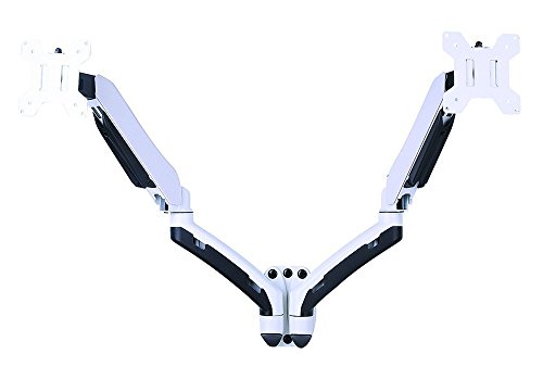 GSA21WS Gas Spring Wall Mount Double Twin LCD Monitor Arm Stand in White w/ vesa bracket & monitor arm: free up/down & left/right motion - 2