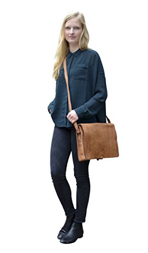 Gusti Leder nature „James“ Umhängetasche Vintage Laptoptasche 13,3″ Ledertasche Uni Beruf Collegetasche Aktentasche A4-Hefter Braun Hell B12 - 2