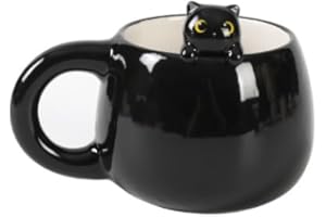 I-TOTAL® - Tasse en céramique avec animal en céramique sur le bord, tasse à thé ou café (BLACK CAT) 450 ml