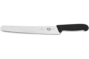 Victorinox Fibrox Couteau à pâtisserie avec tranchant denté, Couteau de cuisine long pour gâteaux et pâtisseries, 26 cm, Tranchant, Inox, Noir