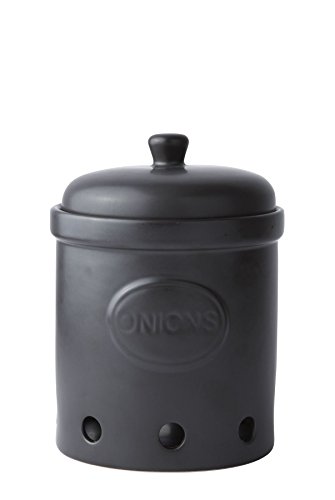 Zwiebeltopf Aufbewahrung Gefäß mit Deckel Zwiebellager Lager Keramik schwarz