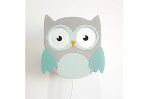 ‎CLEVERE KIDS BABY-COLLECTION Clevere Kids Kinder-Wandlampe Alle meine Tiere | Handarbeit aus der EU | hochwertige Leselampe, Nachtlicht aus Holz | E14 (Eule grau-mint)