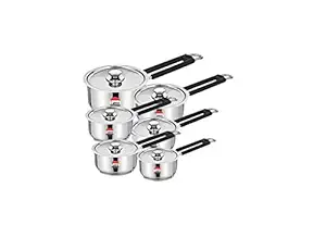 CAMRO Sauce PAN ENCAPSULATED Bottom Induction Base Stainless Steel with LID Set of 6 (No.10, No.11, No.12, No.13, No.14 & No.15)
