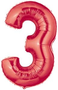 Jumbo Number 3 Super Size Red Foil Balloon