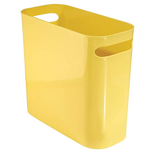 mDesign contenedor basura con asas - Cubo de basura de plástico en color amarillo - Ideal para la cocina, baño o como papelera oficina