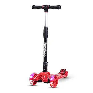 Baybee Flash Scooter for Kids, 3 Wheel Kids Scooter Smart Kick Scooter with Foldable & Height Adjustable Handle & Extra-Wide LED PU Wheels & Brake, Skate Scooter for Kids (ST4-Red)