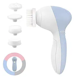 ZURU BUNCH 5 in 1 Face Facial Exfoliator Electric Massage Machine Care & Cleansing Cleanser Massager Kit For Smoothing Body Beauty Skin Cleaner facial massager machine for face (Blue)