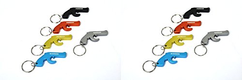 Preisvergleich Produktbild munkees 10 x Schlüsselanhänger Pistole mit Flaschenöffner aus hochwertigem Aluminium, Schlüsselring, 10er-Pack 34700