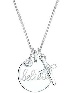 Elli Halskette Believe Wording Glaube Kreuz Zirkonia 925 Silber 0112111516