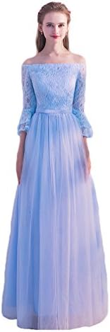Chuanyi Women's Floor Length Off The Shoulder Lace Eevning Prom Dress, Blue, 20