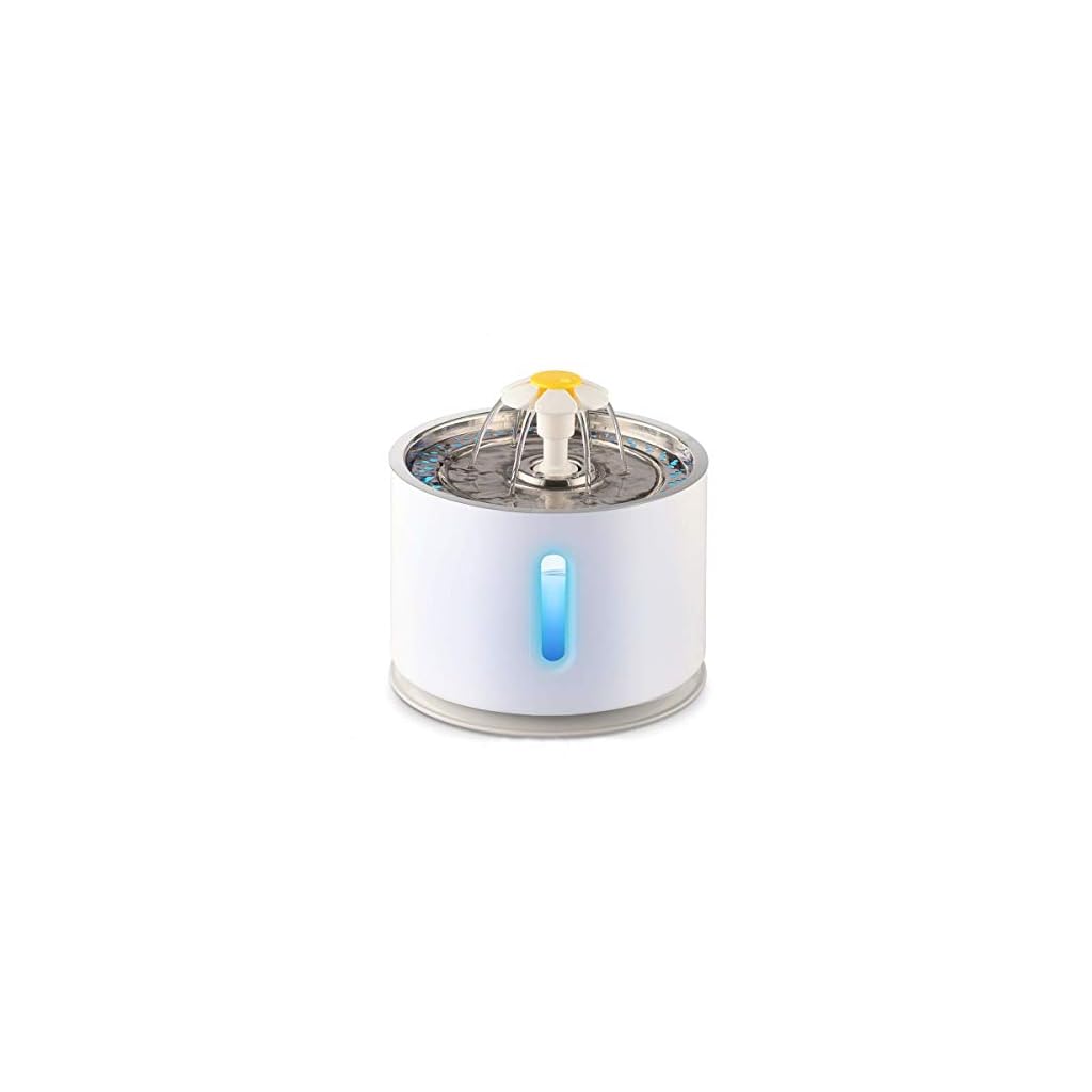Kimzy Fontaine à Eau Pour Chats Et Chiens 24 L Plateau En Acier Inoxydable Hygiénique Led Lumineuse Et Fente De Niveau Deau Distributeur Eau Pour