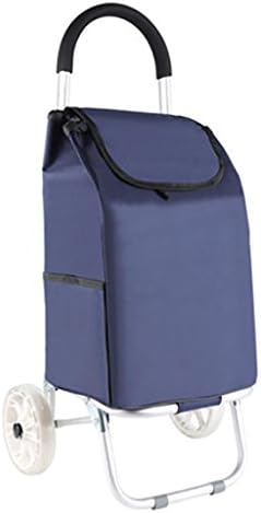 RulNet Two-wheel Folding Shopping Cart, Waterproof Insulation Shopping Bag Aluminum Alloy Cart Grocery with Wheel Bearings , blue