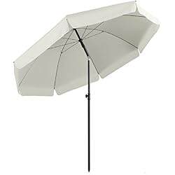 Sekey® Parasol Ø 240 cm inclinable pour Patio Jardin Balcon Piscine Plage Ecru/Crème Rond Sunscreen UV25+