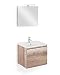 Produktbild Galdem Bad-Set Cube 60cm Badmöbel-Set Waschplatz Gäste WC Set Gästebad Badezimmer Waschbeckenunterschrank Keramik Waschtisch Spiegel LED Beleuchtung Softclose Monumental Oak