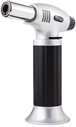 Azmall Kitchen Butane Culinary Torch Micro Butane Torch with Safety Lock and Adjustable Flame(butane gas not included) for Kitchen &amp; Baking Use,Professional Grade with Safety Features,Silver/Black