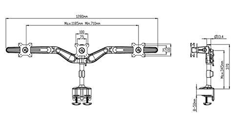 Tronje TC743 3-fach Monitorhalterung mit Schraubklemme Tischhalterung für 15″-24″ TFT/LCD/LED Flach Bildschirme Vesa 75 und 100 bis 8 KG pro Halter Schwenkbar Neigbar Drehbar - 2
