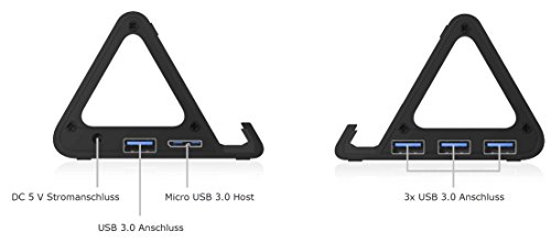 Icy Box IB-AC6402 Ständer & USB-Hub für Smartphones/Tablets, 4x USB 3.0 Anschlüsse, OTG-Unterstützung, Aluminium (schwarz) - 3